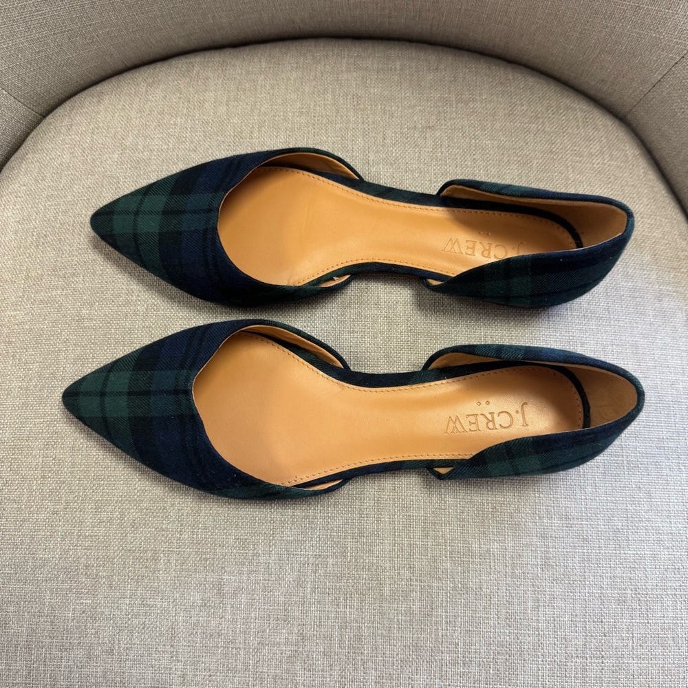J. Crew Winter Holiday Plaid D'Orsay Flats. Size 6 - Picture 4 of 11